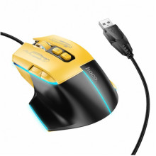 Игровая проволочная мышка HOCO GM31 Overlord luminous gaming 1200-3600DPI USB 1.4M для ПК/ноутбука с подсветкой Черный-Желтый (18610)