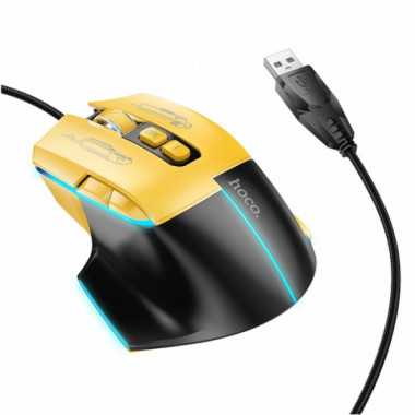Игровая проволочная мышка HOCO GM31 Overlord luminous gaming 1200-3600DPI USB 1.4M для ПК/ноутбука с подсветкой Черный-Желтый (18610)