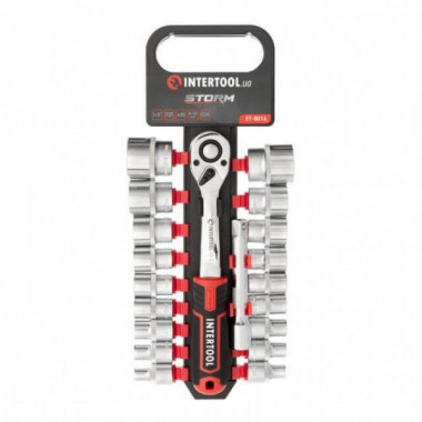 Набор головок 1/2" 8-32 мм, удлинитель, 72 зубца, 20 ед., Cr-V STORM INTERTOOL ET-8016 (17810)