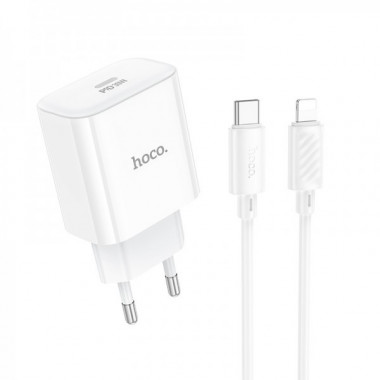 Мережевий зарядний пристрій з кабелем HOCO C76A Pro Majestic single port PD30W charger set (C to iP)(EU) White (6942007616317) (14910)