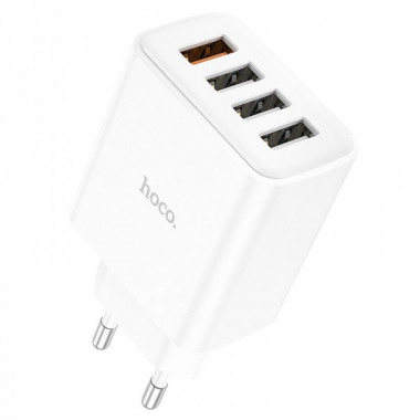 Мережевий зарядний пристрій HOCO C102A Fuerza QC3.0 four-port charger 18W White (6931474777713) (21120)