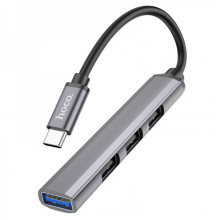 USB-хаб HOCO HB26 4 in 1 adapter(Type-C to USB3.0+USB2.0*3) Metal Gray (6931474765482) (19720)