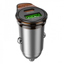 Автомобільний зарядний пристрій HOCO NZ16A Rigorous 43W dual port PD25W+QC3.0 car charger Metal Grey (6942007644747) (20230)