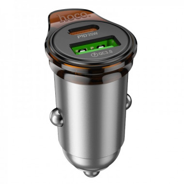 Автомобільний зарядний пристрій HOCO NZ16A Rigorous 43W dual port PD25W+QC3.0 car charger Metal Grey (6942007644747) (20230)