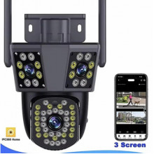 Уличная WIFI камера видеонаблюдения 9MP, 3 объектива C360 home, поворотная три линзы (22140)