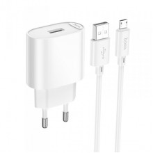 Мережевий зарядний пристрій HOCO C109A(10.5W) Fighter single port charger set(Micro) White (6942007656603) (540)