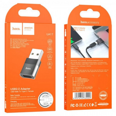 Переходник Hoco UA17 Type-C to USB Черный (9350)