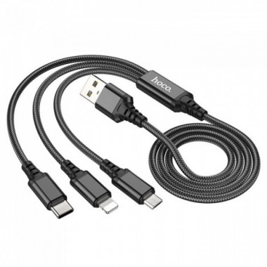 Кабель для зарядки телефонов HOCO X76 3 в 1 USB to Type-C+Lightning+MicroUSB 2A Чёрный (18450)