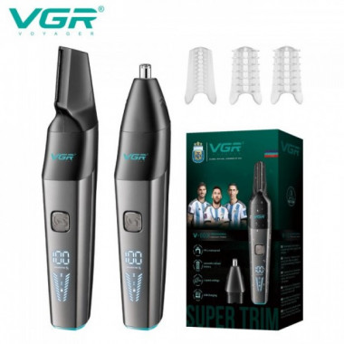 Аккумуляторный триммер для носа и ушей + 2 насадки, VGR V-603 / Машинка для стрижки волос в носу (20450)