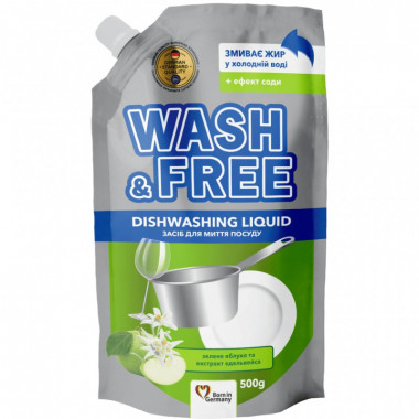 Средство для ручного мытья посуды Wash&Free Зеленое яблоко и экстракт эдельвейса дой-пак 500 г (4260637724656/4823128001324) (7450)