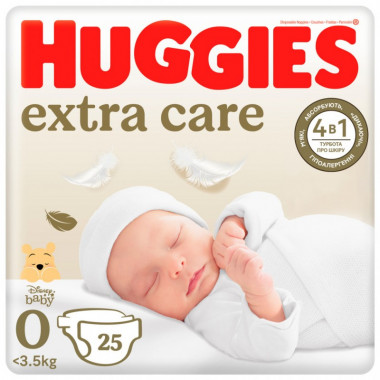 Подгузники Huggies Extra Care 0 (< 3,5 кг) 25шт (5029053548647) (7650)