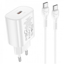 Мережевий зарядний пристрій з кабелем HOCO N22 Jetta PD25W charger set(Type-C to Type-C)(EU) White (6931474760081) (14850)