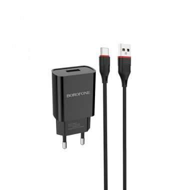 Мережевий зарядний пристрій BOROFONE BA20A Sharp single port charger set(Type-C) 10.5W Black (6931474702142) (19850)