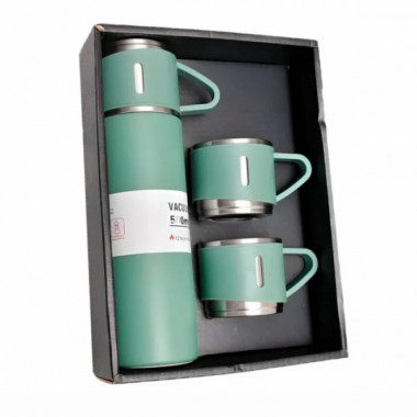 Подарочный набор Vacuum Flask SET вакуумный термос из нержавеющей стали 3 чашки Матово Зелёный (20950)