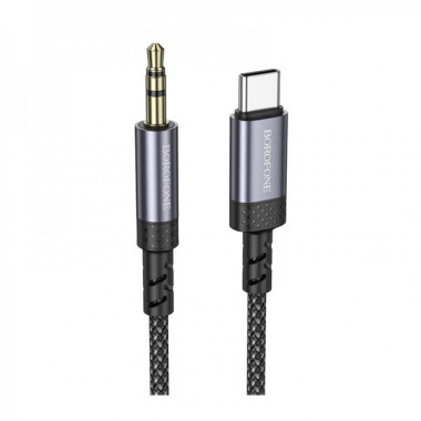 Аудіокабель BOROFONE BL24 Type-C to 3.5mm male, nylon braid, 1m, Metal Grey (6941991118982) (15270)