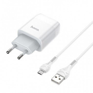 Мережевий зарядний пристрій з кабелем HOCO C73A Glorious dual port charger set(Micro) 12W White (6931474713063) (470)