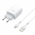 Мережевий зарядний пристрій з кабелем HOCO C73A Glorious dual port charger set(Micro) 12W White (6931474713063) (470)