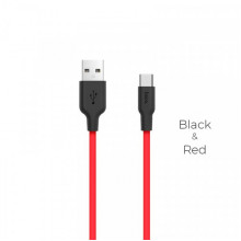 Кабель HOCO X21 USB to Type-C 2A, 1m, silicone, TPE connectors,  Black+Red (6957531071419) (20180)