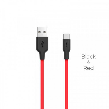Кабель HOCO X21 USB to Type-C 2A, 1m, silicone, TPE connectors,  Black+Red (6957531071419) (20180)