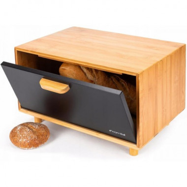 Хлібниця Kamille Black&Wood бамбукова 36х26х23см зі сталевою кришкою (3180)