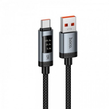 Кабель для быстрой зарядки HOCO U148 Digital Display USB - Type-C 100W с LED-дисплеем 1.2 м Черный (21780)