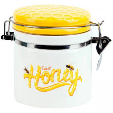 Банка керамічна "Sweet Honey" 480мл для сипучих продуктів з металевою затяжкою, білий (2590)