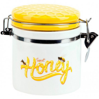 Банка керамічна "Sweet Honey" 480мл для сипучих продуктів з металевою затяжкою, білий (2590)