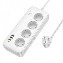 Мережевий подовжувач HOCO AC22 Sunlight 4-bit (PD30W/1C3A) desktop socket (EU/GER) (1.5 m) White (6942007629799) (19790)