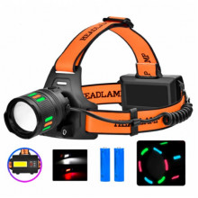 Налобный фонарь с флуоресцентной окраской BL-T203, светодиод TG+CO, zoom, 2 АКБ 18650 (11890)