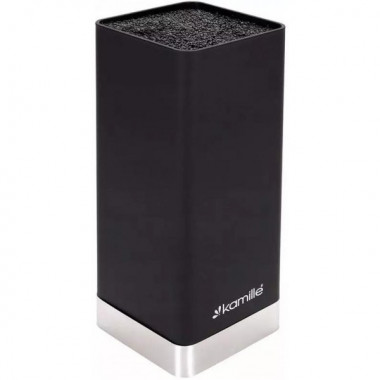 Підставка Kamille Black&Silver, колода для ножів 9.5х9.5х22см з поліпропіленовим наповнювачем (2990)
