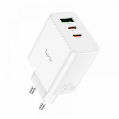 Сетевое зарядное устройство адаптер HOCO C126A Pure 1USB/2Type-C, 40W, поддержка быстрой зарядки PD/QC/FCP/AFC (18701)