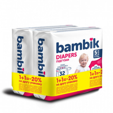 Подгузники Bambik Medium 11-25 кг Размер 5 Junior 2 х 36 шт (4823071664041) (7701)