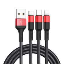 Кабель HOCO X26 Xpress one pull three charging cable iP+Micro+Type-C Black+Red (6957531080282) (14801)