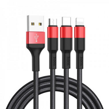 Кабель HOCO X26 Xpress one pull three charging cable iP+Micro+Type-C Black+Red (6957531080282) (14801)