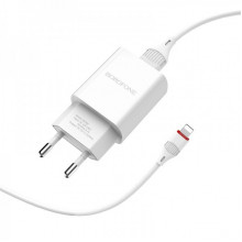 Мережевий зарядний пристрій з кабелем BOROFONE BA20A Sharp single port charger set(Lightning) 10.5W White (6931474700728) (17411)