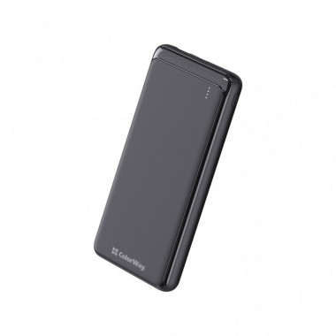 Батарея универсальная ColorWay 10 000 mAh Slim (USB QC3.0 + USB-C Power Delivery 18W) Black (CW-PB100LPG3BK-PD) (22321)