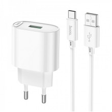 Мережевий зарядний пристрій з кабелем HOCO C109A Fighter single port QC3.0 charger set(Type-C) White (6931474784834) (14621)