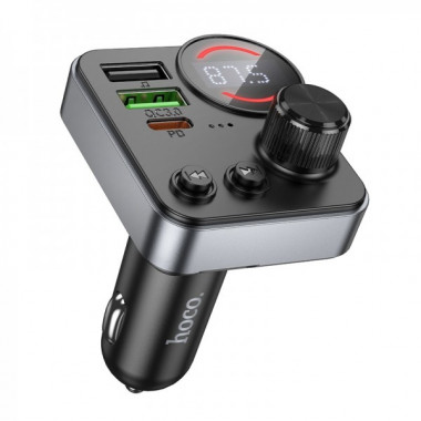 АЗП з FM-модулятором HOCO E86 Alegria 48W dual port PD30W+QC3.0 car BT FM transmitter Black (6942007646956) (20231)