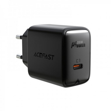 Мережевий зарядний пристрій ACEFAST A1 PD20W single USB-C charger Black (6974316280033) (14831)