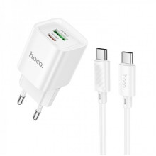 Мережевий зарядний пристрій з кабелем HOCO C147A Charm PD20W+QC3.0 charger set (C to C)(EU) White (6942007630290) (19831)
