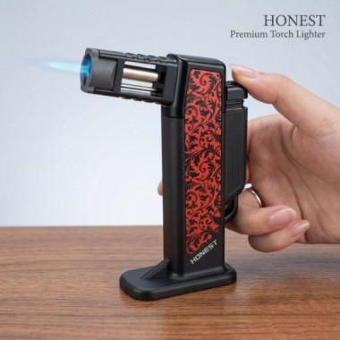 Газовая горелка Honest BCZ 484-1 с пьезоподжигом до 1300°C, для пайки и разжига Черная с Красным (22051)
