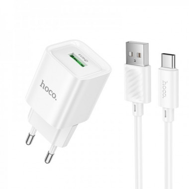 Мережевий зарядний пристрій з кабелем HOCO C145A Charm single port QC3.0 charger set(Type-C) White (6942007630238) (19851)