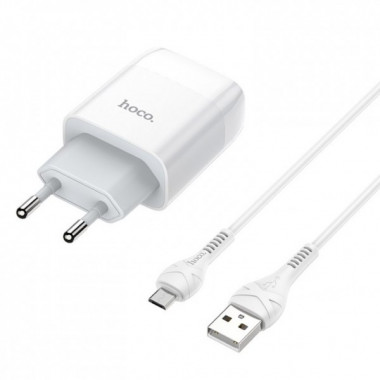 Мережевий зарядний пристрій з кабелем HOCO C72A Glorious single port charger set(Micro) 10.5W White (6931474713001) (461)