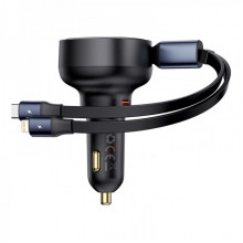 Автомобільний зарядний пристрій Baseus Enjoyment Pro Car Charger C+Retractable C & iP Cable 60W Cluster Black (C00057802111-00) (8561)