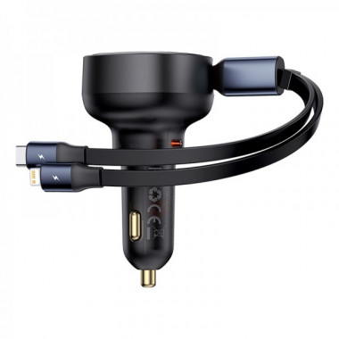 Автомобільний зарядний пристрій Baseus Enjoyment Pro Car Charger C+Retractable C & iP Cable 60W Cluster Black (C00057802111-00) (8561)