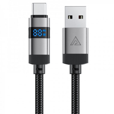 Кабель ACEFAST C15-04 USB-A to USB-C zinc alloy digital display braided charging data cable Black (6974316283737) (19761)