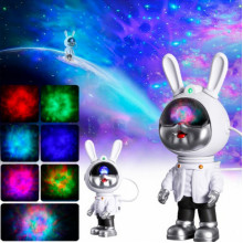 Светильник ночник Астронавт в форме кролика-космонавта Rabbit Star 23 см с эффектом звездного неба и пультом (9371)
