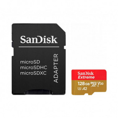 Карта пам'яті microSDXC (UHS-1 U3) SanDisk Extreme For Action Cams and Drones A2 128Gb class 10 V30 (R190MB/s,W90MB/s) (adapter) (SDSQXAA-128G-GN6AA) (481)