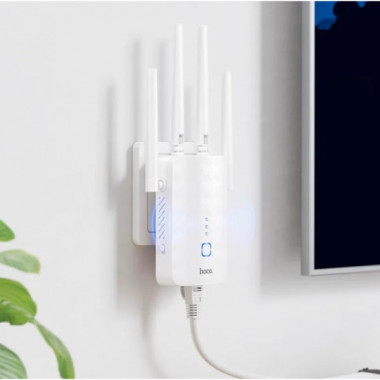Портативный модем Репитер HOCO HI35 усилитель Wi-Fi сигнала на 4 антенны WiFi4, 300Mbps, 2.4 ГГц Черный (18781)