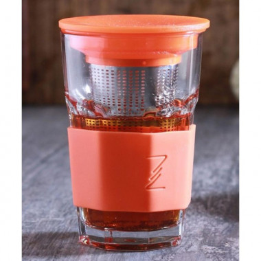Стакан-заварник ZestGlass Original 415мл з металевим ситом і силіконовим захистом (помаранчевий) (4091)